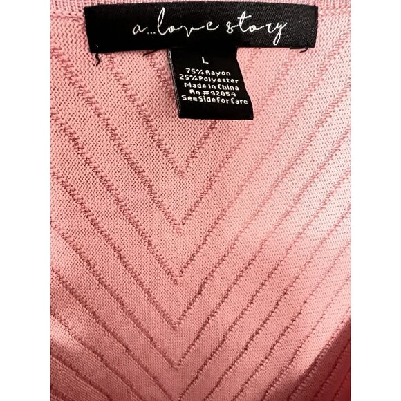 Pink Size L V-Neck Sweater With Pearl & Rhinestone Accents Ribbed A Love Story - Picture 3 of 13